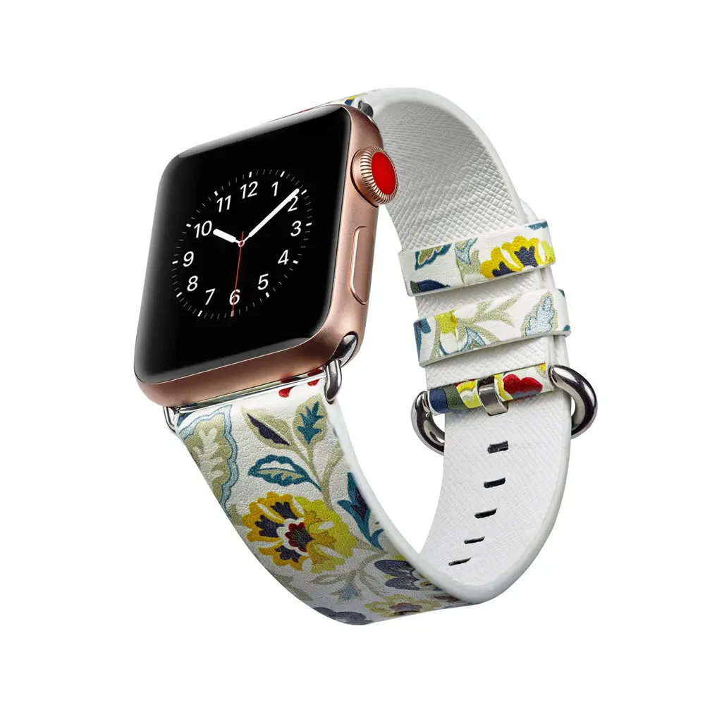 Весенний цветок кожаный ремешок для наручных часов Apple Watch серии 1/2/3/4/5 44 мм, 42 мм, 40 мм, 38 мм, версия Сельский Цветочный браслет для наручных часов iWatch, ремешок