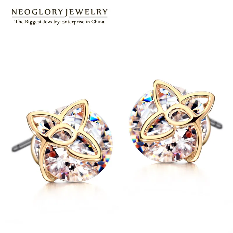 Серьги гвоздики Neoglory в форме цветка цвета розового золота для женщин модные