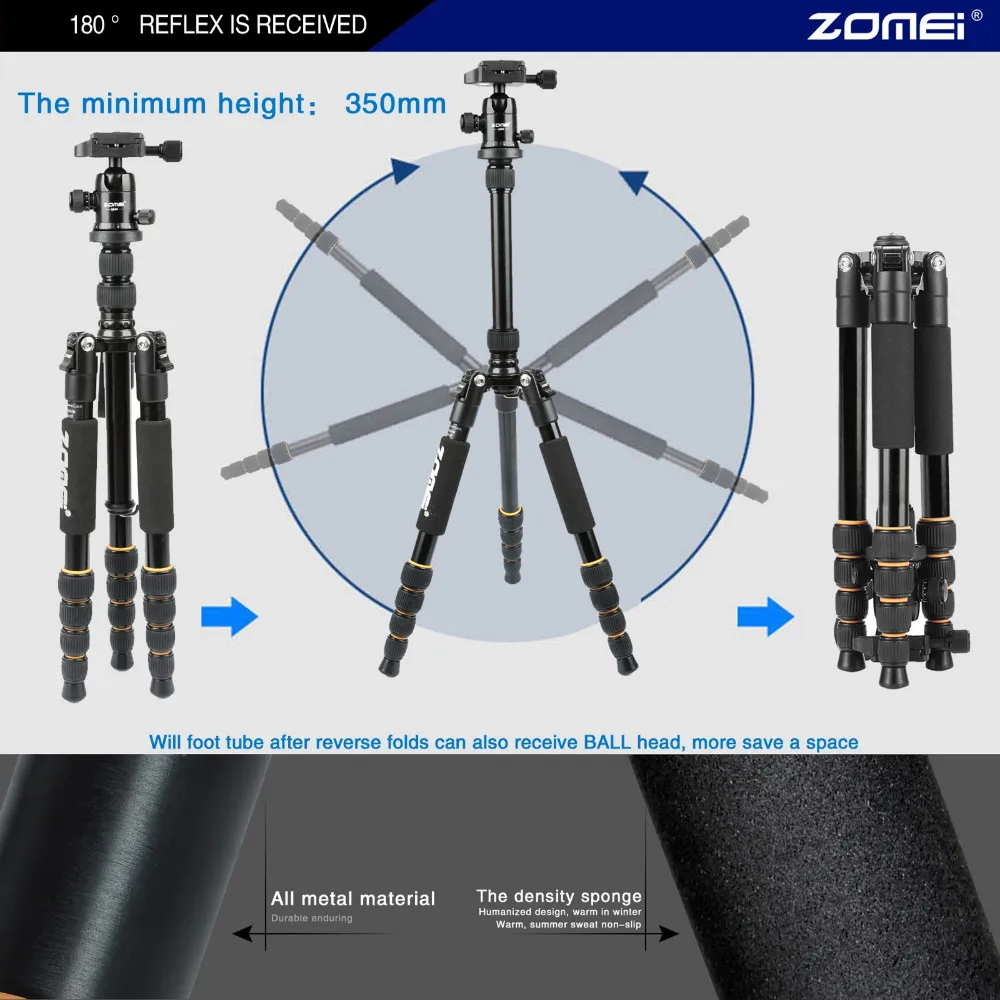 Original ZOMEI Portable Q666 Professional Travel Camera Tripod Monopod Aluminum Ball Head Compact for Digital SLR DSLR | Электроника