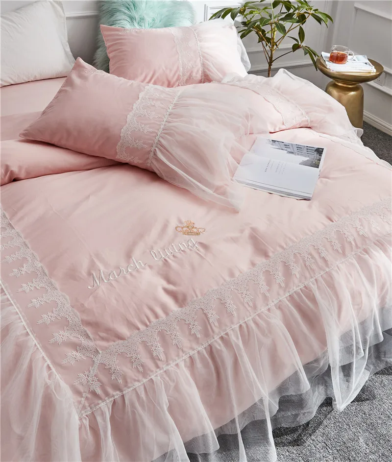 Dream Princess розовый светло-голубой комплект постельного белья белая кружевная