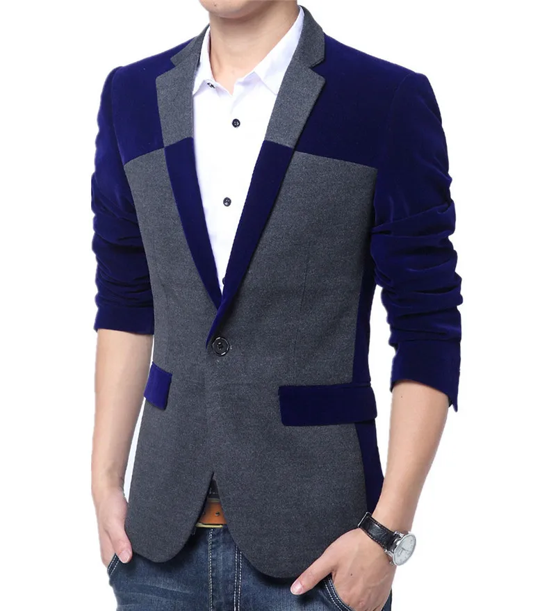 

LANBAOSI Men's Blazer Suit Jacket One Button Casual Corduroy Patchwork Slim Blazers Jackets Men Costume Homme Blazer Masculino