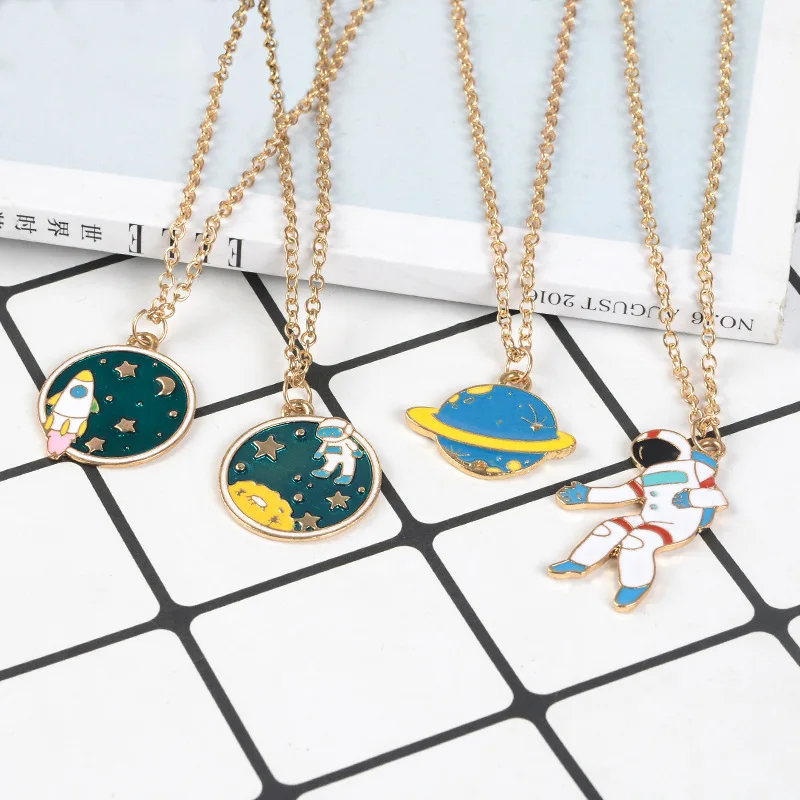 Ожерелье с изображением космонавта для женщин детский кулон ракетой космонавтом