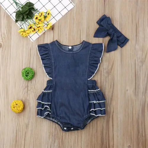 Детский джинсовый комбинезон с оборками на возраст 0-24 месяца | Мать и ребенок