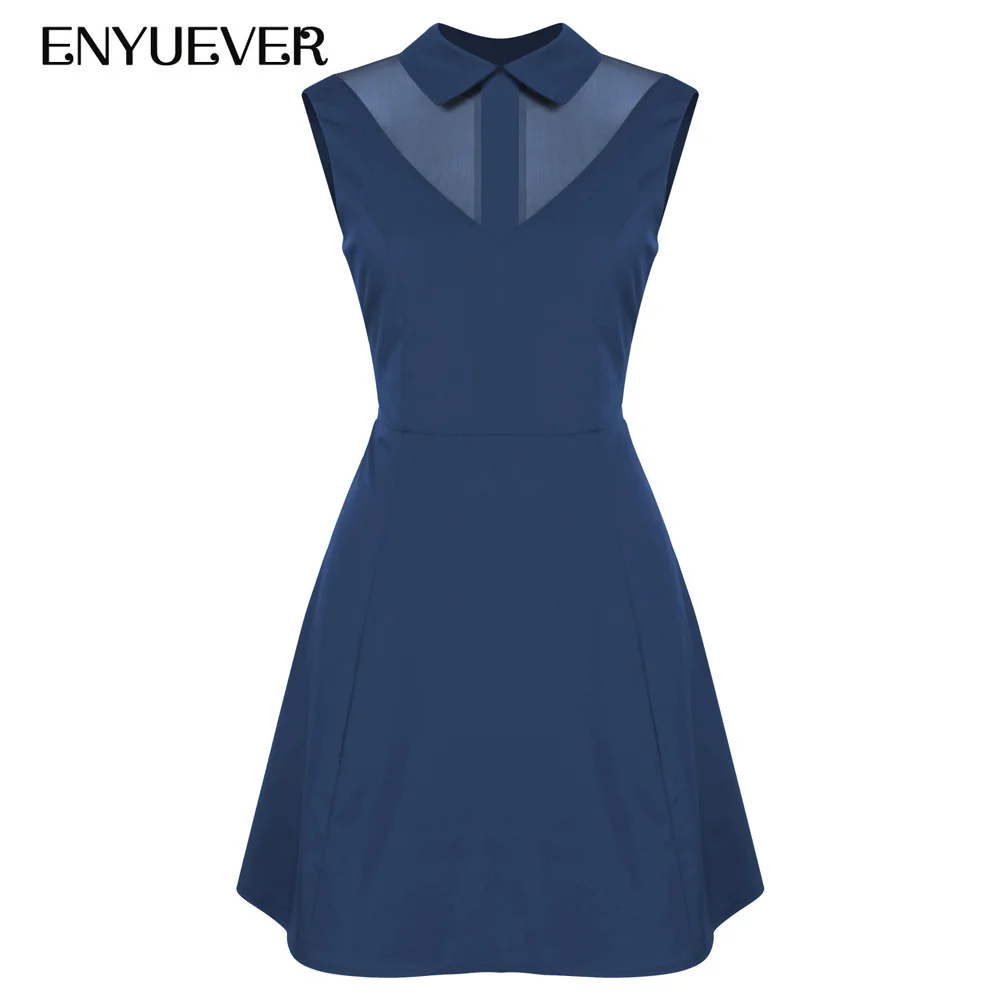 Enyuever Vestido Винтаж летнее шифоновое платье отложной воротник плотная ткань майка с