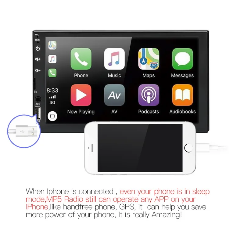 Автомобильный стерео для Android CarPlay IOS Blutooth MP5 мультимедийный плеер 7 &quotHD сенсорный