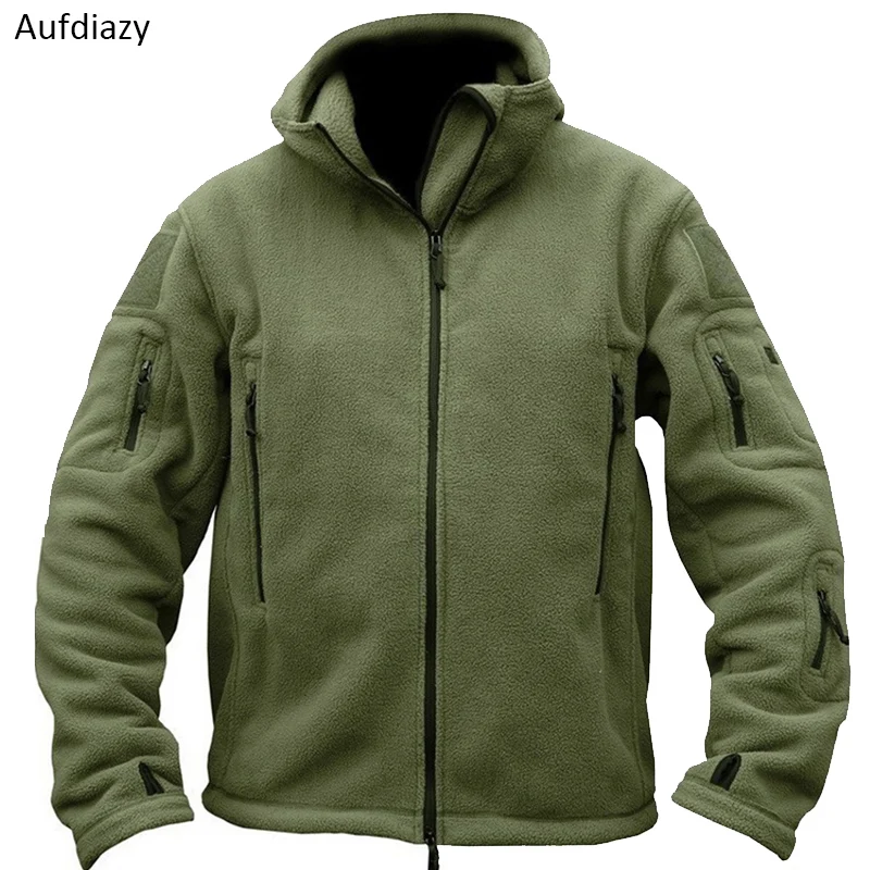 Aufdiazy Men Autumn Winter Fleece Military Tactical Jackets Outdoor Sports Hiking Trekking Male Thermal Hooded OM040 | Спорт и