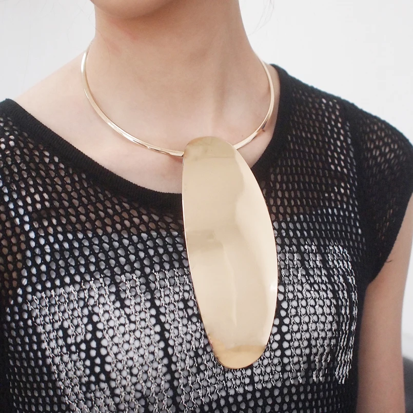

MANILAI Fashion Alloy Geometric Choker Necklace Women Long Pendants Torques Statement Necklaces Shiny Surface Jewelry