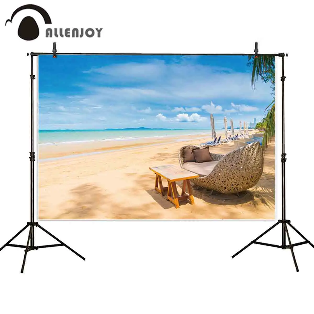 Allenjoy летний фон для фото голубое небо пляж море стул праздник природа студия фоны