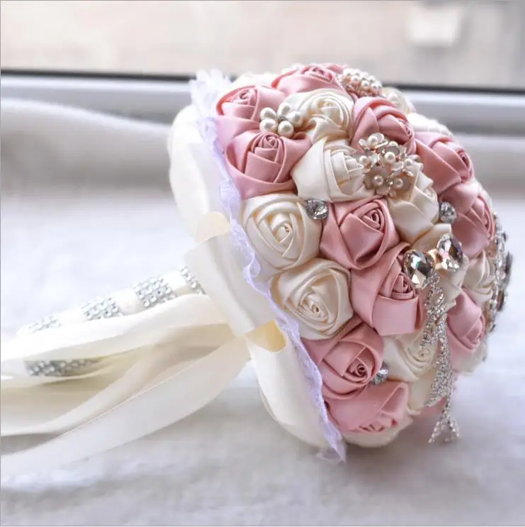 

Rose Flower Rhinestone Bride Bridesmaid With Crystal Wedding Bouquet Flower Hand made Elegant Decorative D451