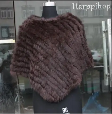 Женский вязаный пончо из натурального кроличьего меха треугольная накидка