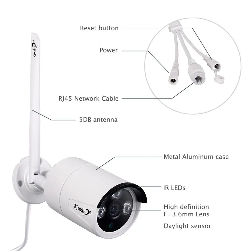 Zjuxin 1080P 2MP Wifi IP AI Camera HD Cloud Wireless Outdoor Weatherproof Infrared Night Vision Security With TF Slot on - Камера Zjuxin 1080P 2MP Wifi IP AI HD Cloud беспроводная наружная погодозащищенная с ИК-ночным видением и слотом для TF-карты.