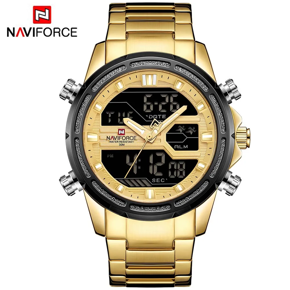 NAVIFORCE брендовые новые часы с двойным дисплеем Мужские Спортивные кварцевые