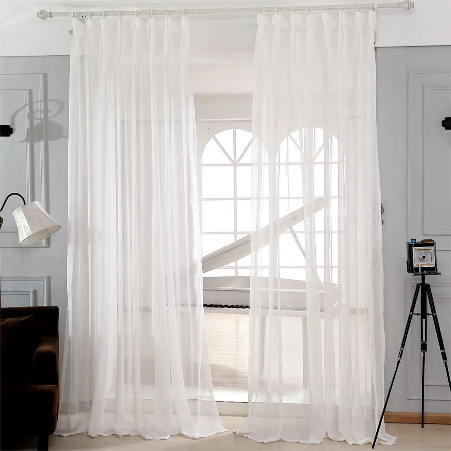 Классическая однотонная фатиновая штора E392 белая из пеньковой ткани мягкая и