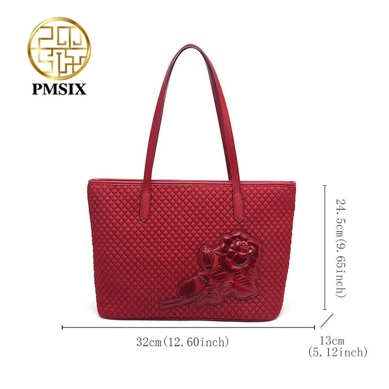 PMSIX Женская вместительная Холщовая Сумка из тисненой кожи повседневная