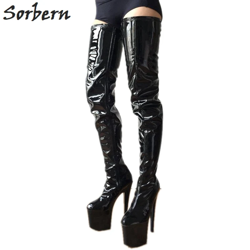 Black Patent Sorbern/высокие сапоги до бедра с шаговым швом 80 см; женские высокие сапоги черного цвета; распродажа; модные женские сапоги на заказ; лучшее место для покупки; женские сапоги - Цвет: Black Patent
