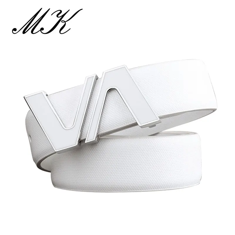 Maikun кожаный ремень мужской ремень из коровьей кожи с гладкой пряжкой в виде двойной буквы V для мужчин высококачественный пояс известный бренд