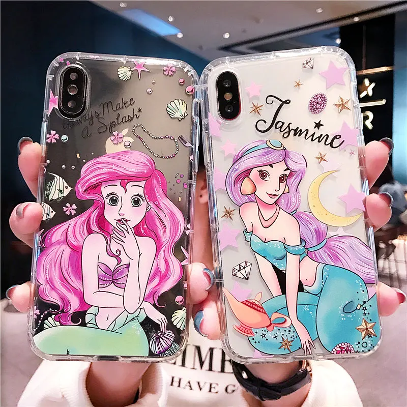 Прозрачный мягкий чехол принцессы Ариэль для iphone 6 7 8 plus X XS XR XSMAX милый на заднюю
