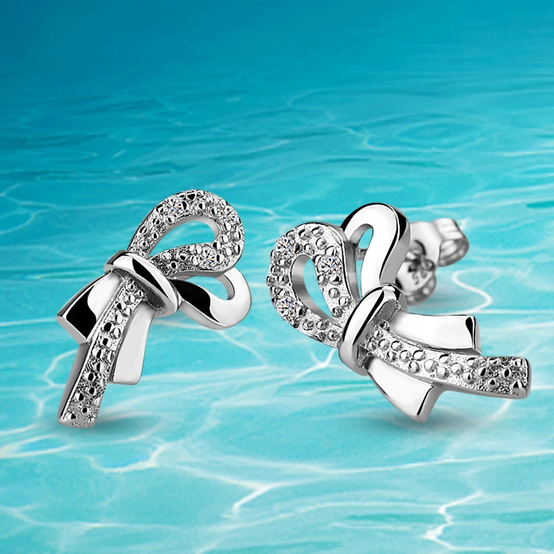 Женские серьги в виде банта новые из серебра 925 пробы с натуральным твердым