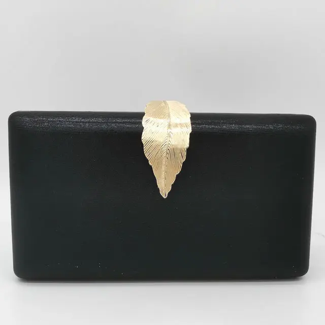 Black Evening Bag Boutique De FGG металлическая застежка в виде листа, женские модные клатчи на каждый день на цепочке, сумки через плечо, сумки через плечо, Женские официальные вечерние сумки - Цвет: Black Evening Bag