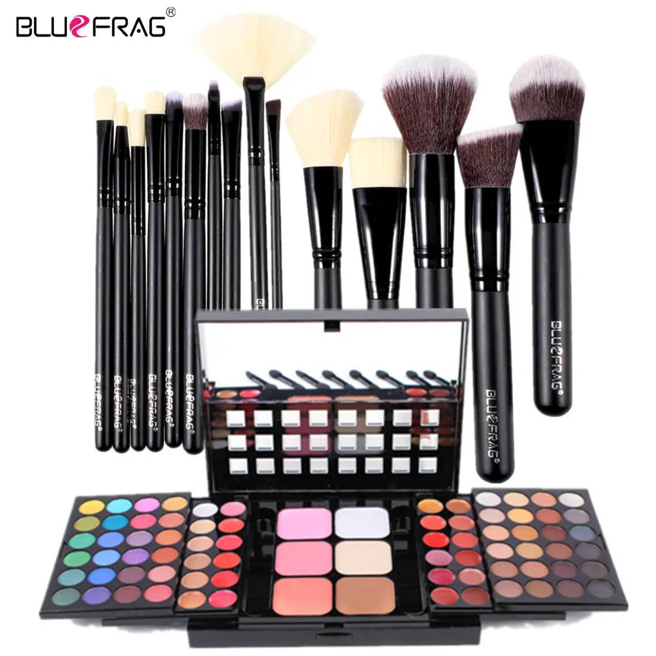 Профессиональный 15 шт. Макияж Кисточки + 78 матовый цвет и мерцающие тени для глаз