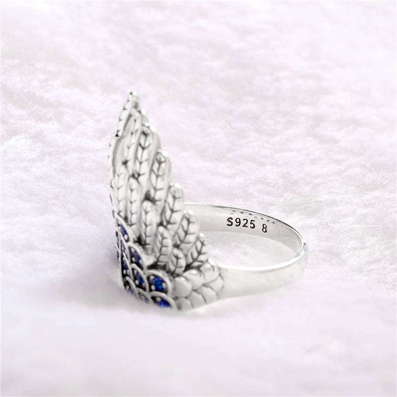 925 стерлингового серебра перо кольцо с синим камнем самый лучший подарок для нее