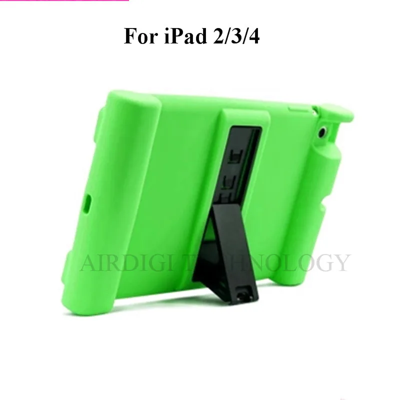 GREEN with Kickstand Противоударный Защитный чехол для Apple iPad 2/3/4 силиконовый ударостойкий чехол Крышка для дома Для детей с бесплатной доставкой - Цвет: GREEN with Kickstand