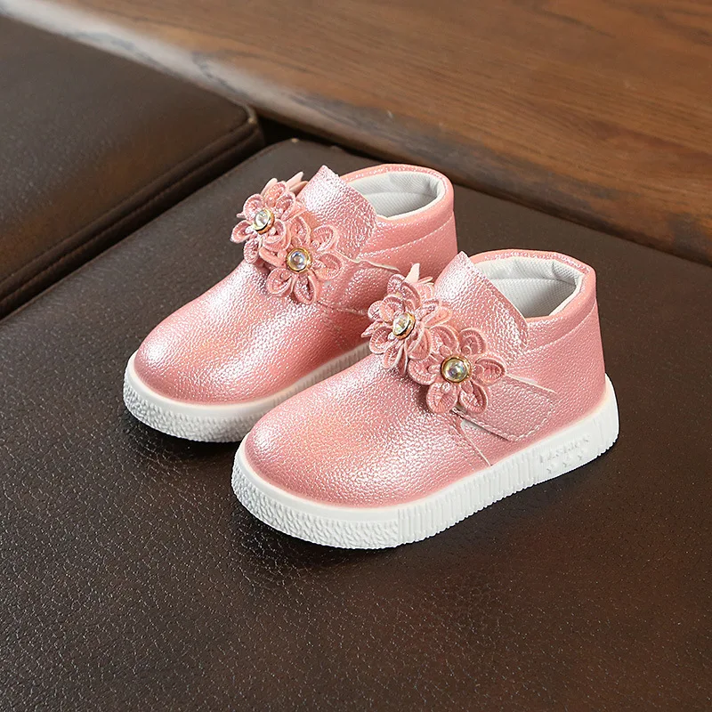Autumn Toddler Baby Girls Shoes Children Fashion PU Flowers Short Boots Pink Gold Casual Kids Martin for Girl CSH796 | Детская одежда и