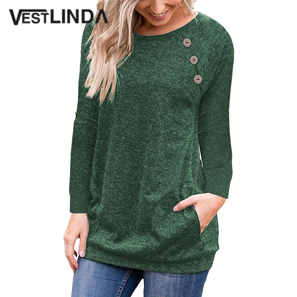 Женская футболка VESTLINDA Повседневная с длинным рукавом и карманом на пуговицах