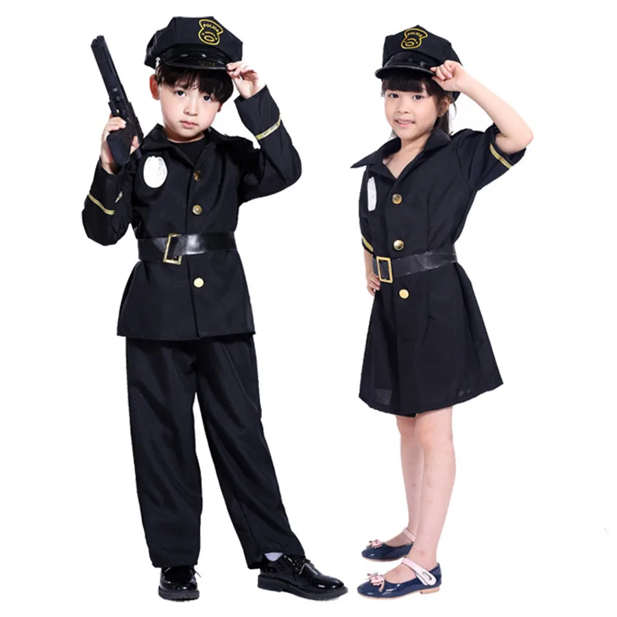 

Policemen Cosplay Costumes for Boys Girls Carnival Halloween Children Police Uniform Kids Traffic Army Party Clothing Set
