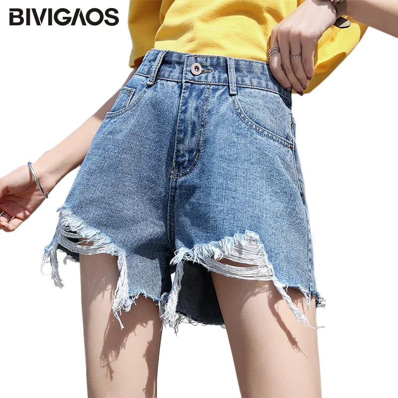 BIVIGAOS 2019 женские летние боковые белые полосатые шорты джинсы большие размеры