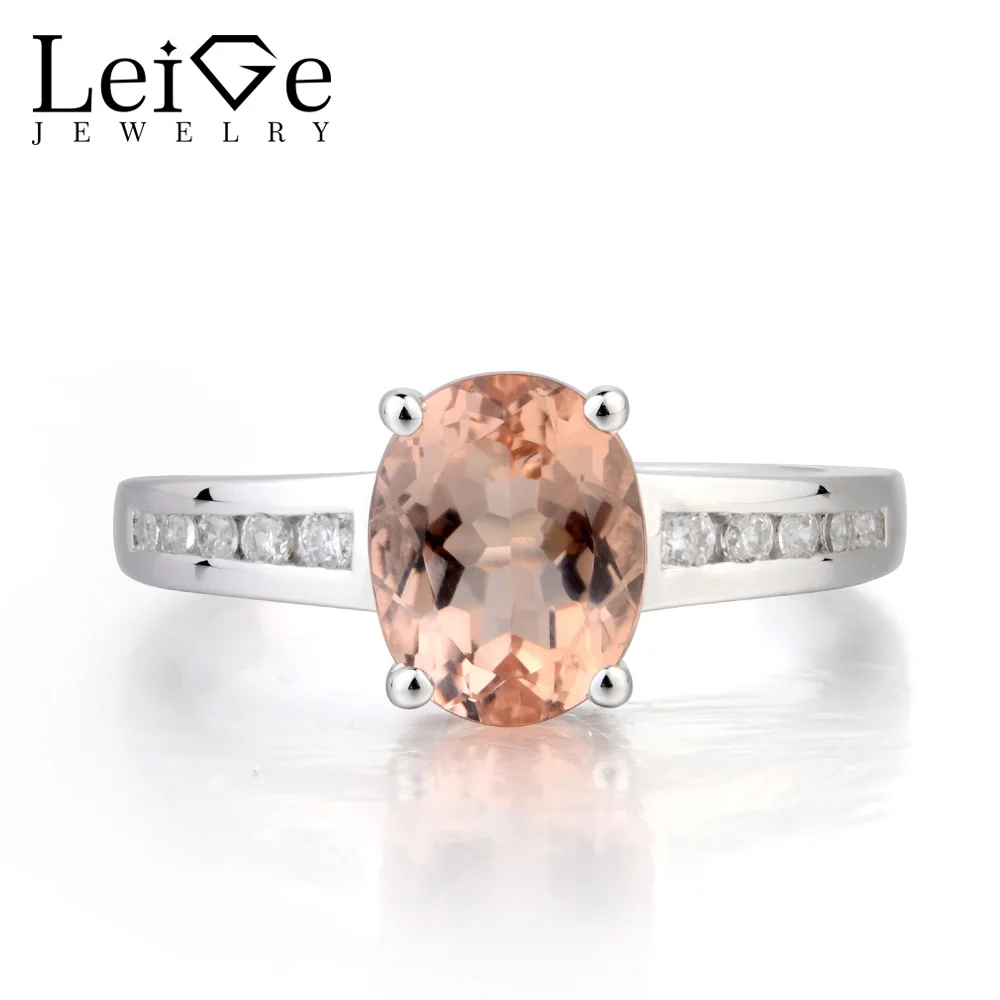 

Leige Jewelry Morganite Engagement Ring Natural Pink Morganite Ring Oval Cut Pink Gemstone 925 Sterling Silver Gifts for Women