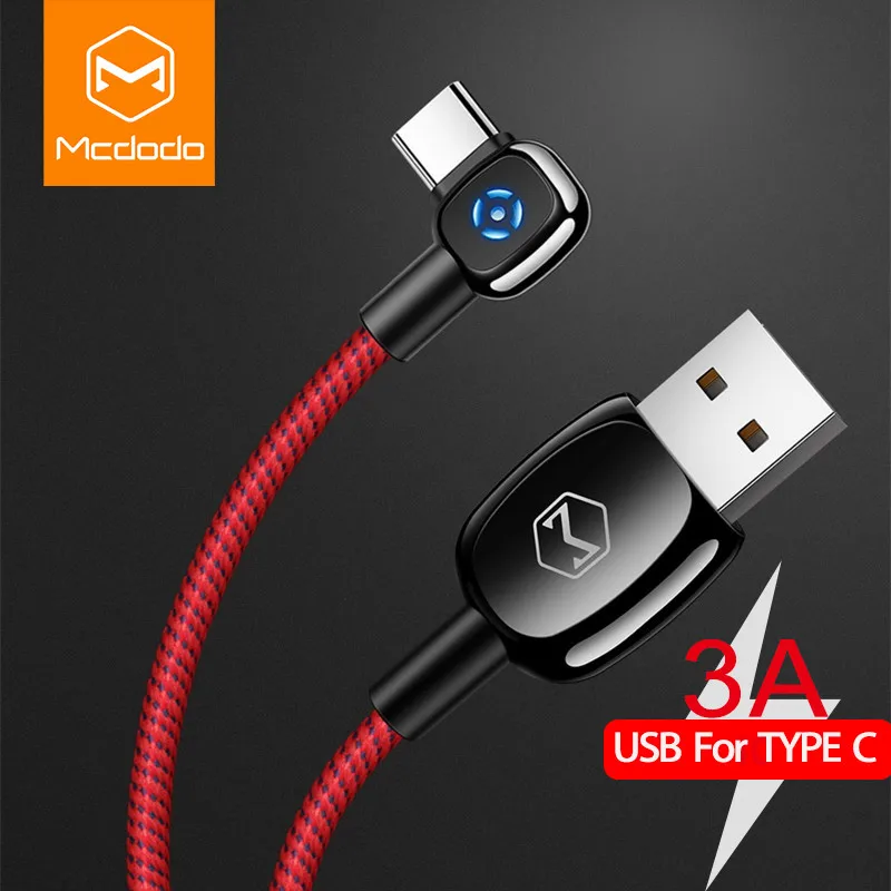 MCDODO автоматическое отключение 3A usb type C кабель для samsung Galaxy S9 S8 светодиодный