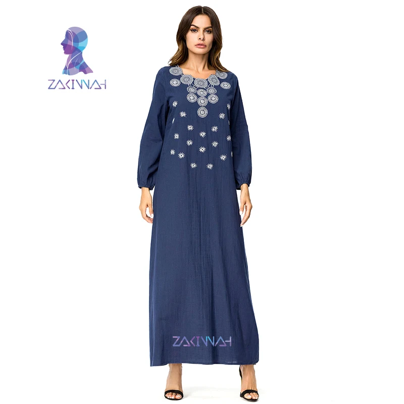 Модное мусульманское женское платье Abayas Дубай вышивка длинное Большие размеры