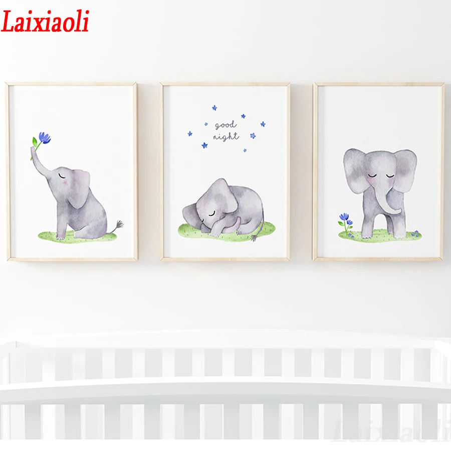 

Full square round diamond embroidery Cute Watercolor Elephant rhinestones mosaic diy diamond painting baby room 3pcs decoration