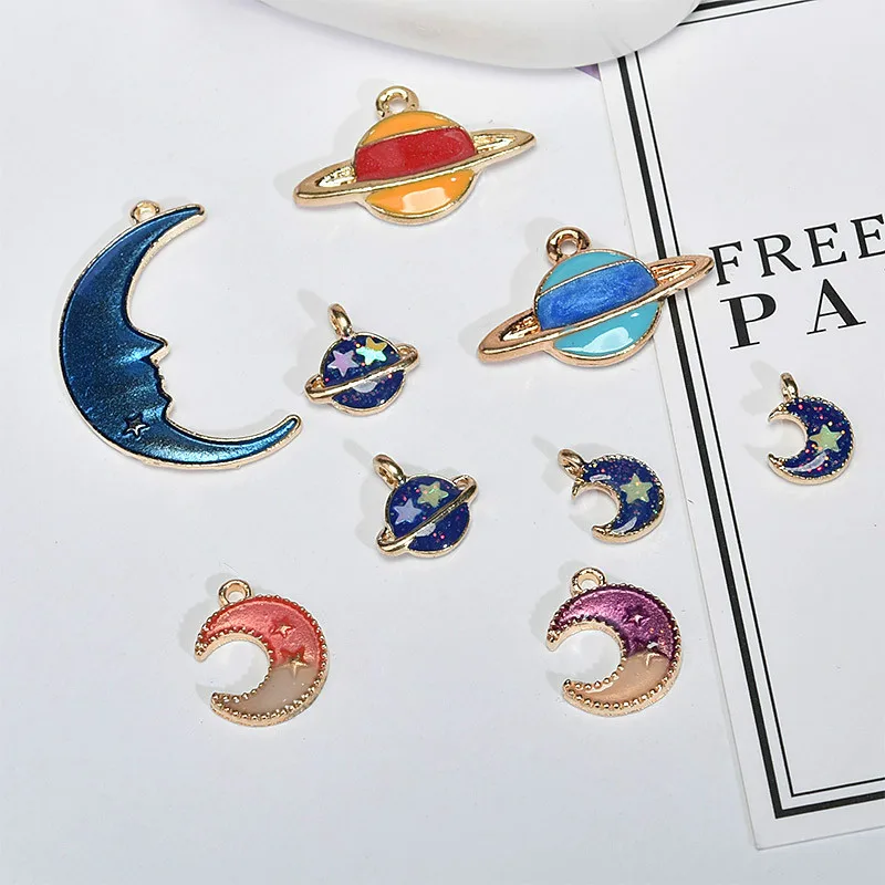 Diy jewelry accessories alloy pendants Korea fashion creative pearl moon planet earrings eardrop necklace | Украшения и
