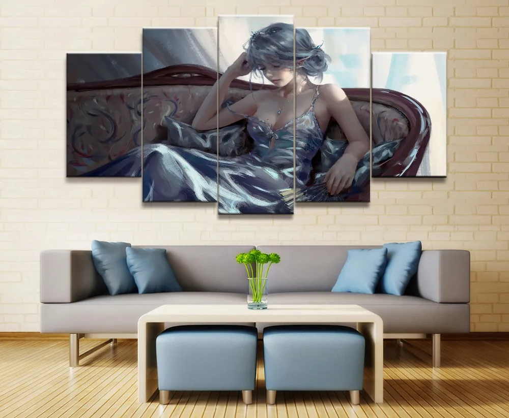 

Модульная Картина на холсте, настенный постер из 5 предметов, HD изображение призрака, лезвия, ангела, принцессы, домашний декор, художественн...