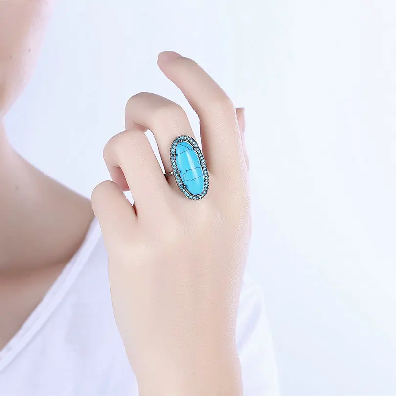 Jenia High Huality Luxury Gold Color Oval Blue Main Stone Finger Ring For Women Jewelry CGEMR002 | Украшения и аксессуары