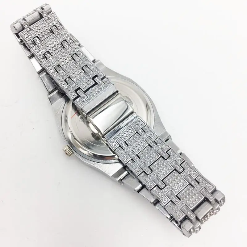 Хип хоп ICED out сверкающие бриллиантовые часы мужские деловые кварцевые наручные