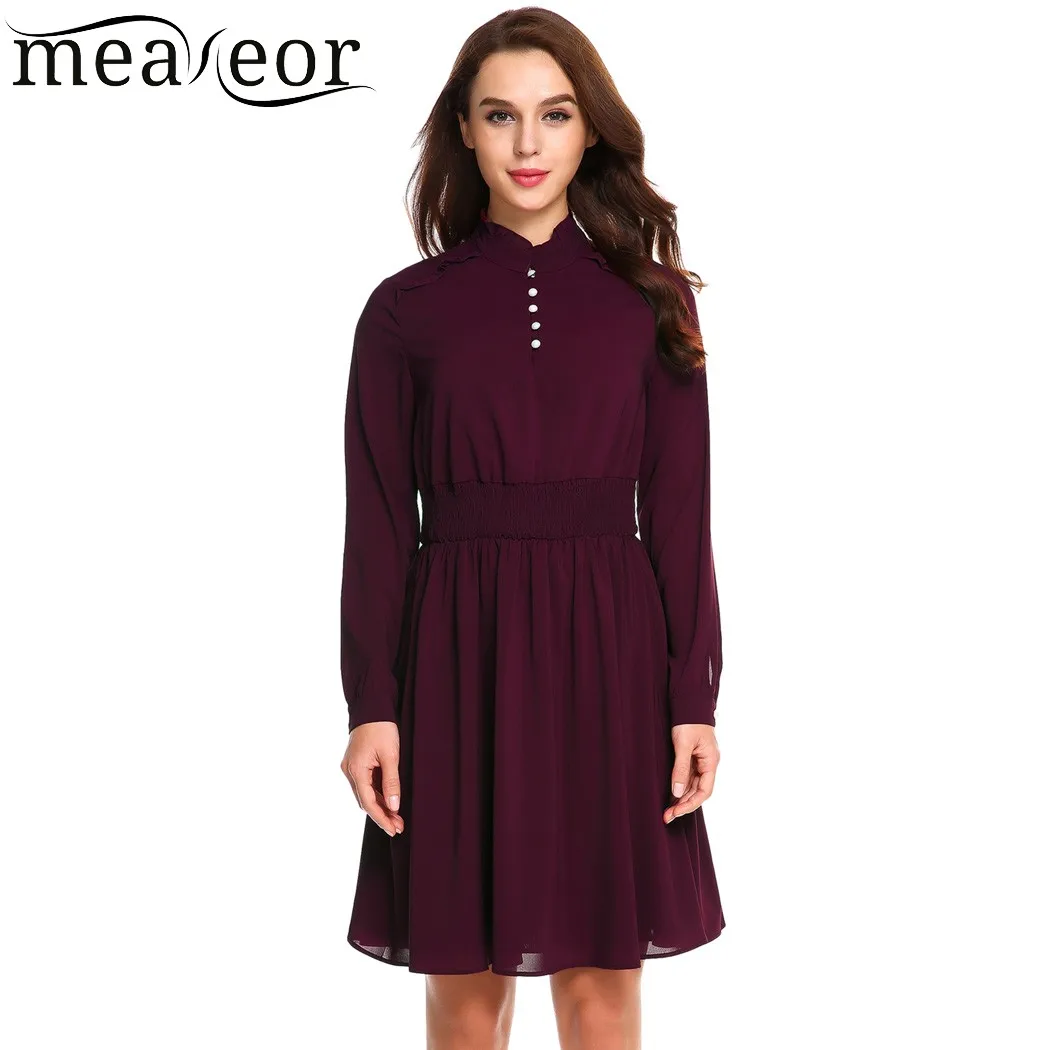 Meaneor винтажное Плиссированное шифоновое мини-платье для женщин со стоячим