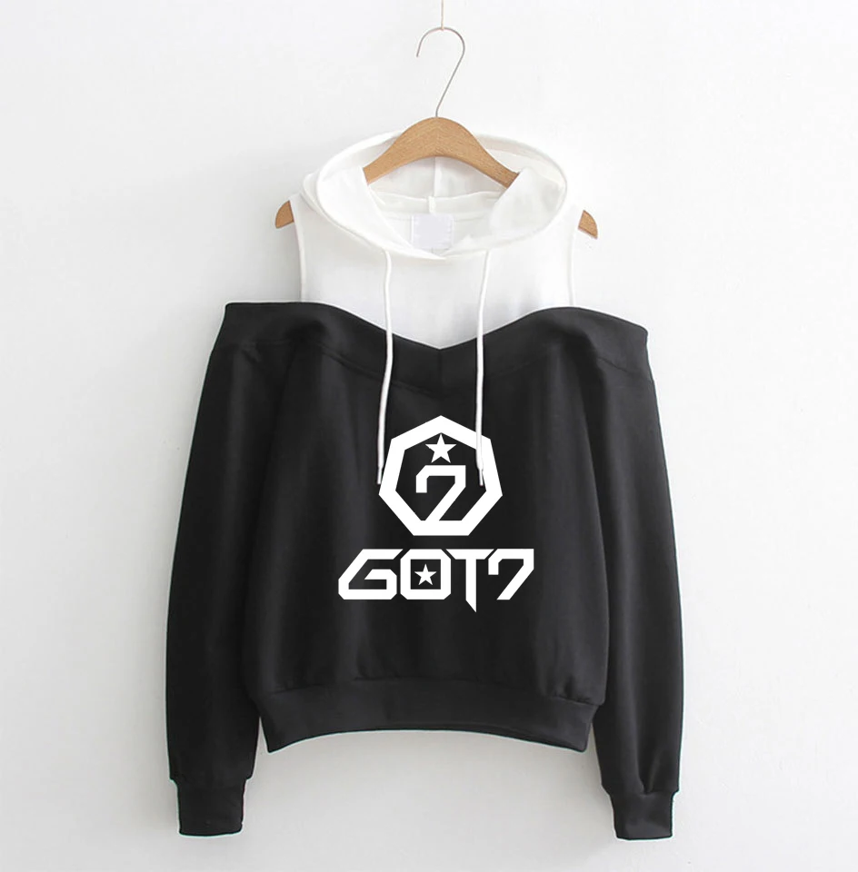 Exo Blackpink Seventeen Twice K-Pop Monsta X Got7 Wanna One/осенне-зимняя толстовка с капюшоном без бретелек на плече для девочек - Цвет: 12