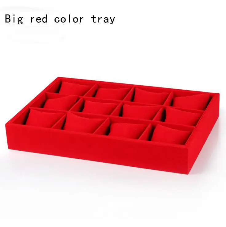 big red velvet tray Rasalhaguer модная 12 подушек шкатулка браслет дисплей часы держатель Органайзер браслет цепь Витрина ювелирных изделий дисплей - Цвет: big red velvet tray