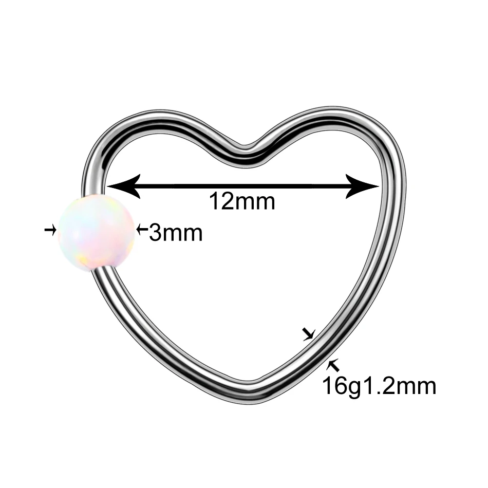 1 шт. модные кольца в форме сердца Daith, опал, драгоценный камень, хрящ, трагус, пирсинг носа, кольца-кольца, кольцо Daith, пирсинг, Сексуальные Ювелирные изделия