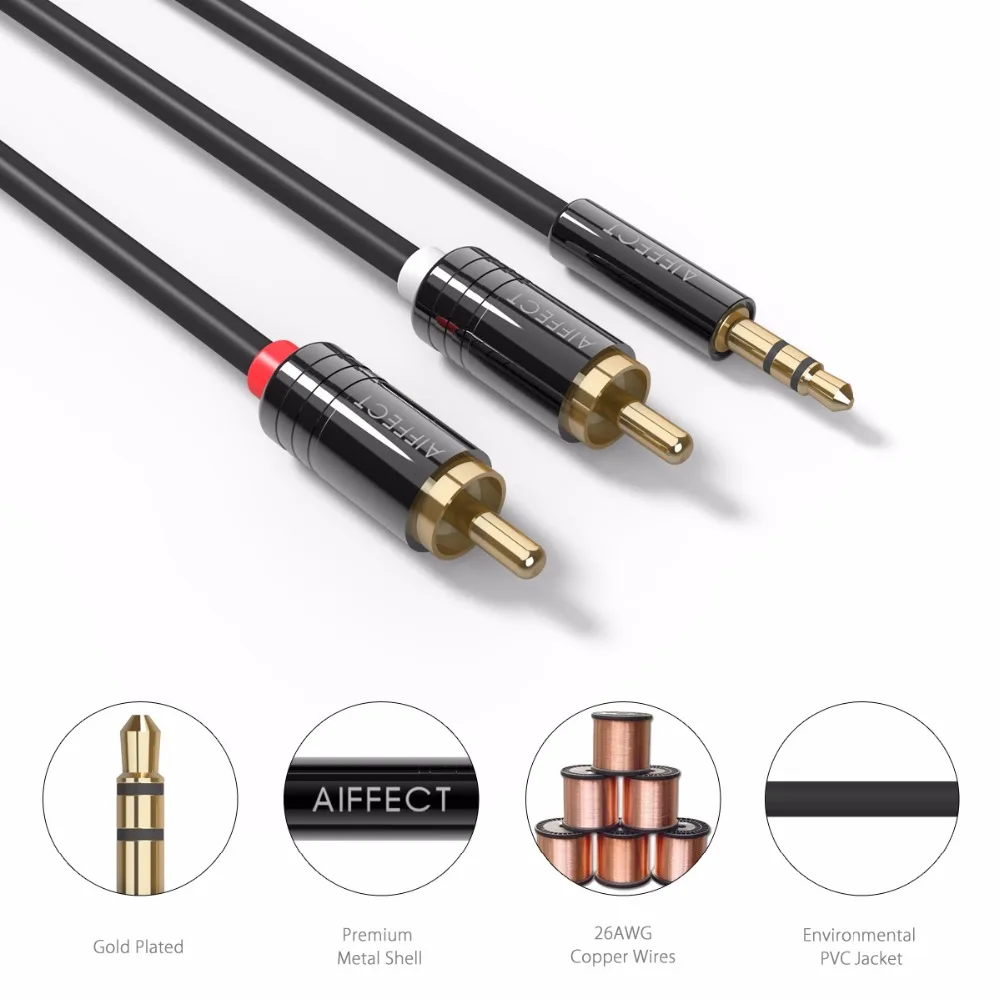 Aiffect Jack 2 RCA штекер 3 5 Мужской Аудио кабель 1 м Aux для эдифер дома Театр DVD VCD iPhone