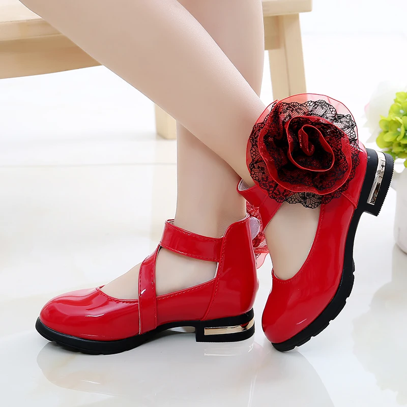 Детская обувь на плоской подошве розовая танцевальная из ПУ кожи с цветами для