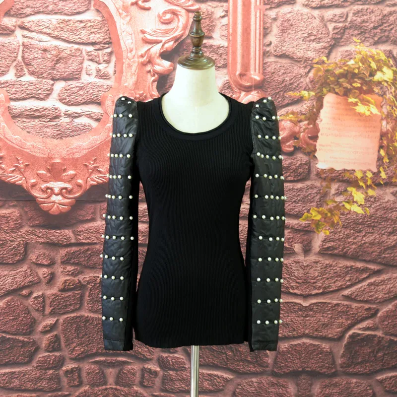 Свитер женский трикотажный с жемчугом и бусинами на осень/зиму | Женская одежда