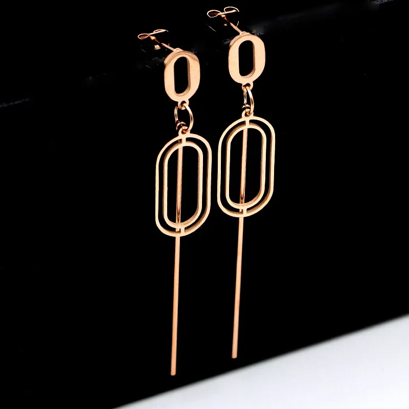 Fashion Stainless Steel Hollow Love Oval Long Pole Drop Earrings Rose Gold Color Women Female Party Wedding Gift | Украшения и