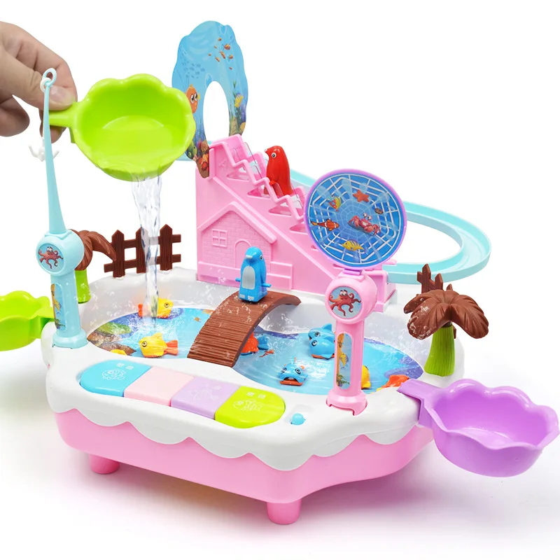 Indoor Swimming Pool Children's Magnetic fishing toys Bath Playing multi-function electric plates music water Game Toy | Игрушки и