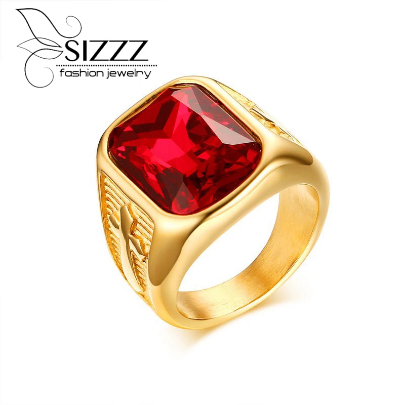 Мужское кольцо sizzz Мода 21 мм из нержавеющей стали с красными стразами|engagement ring