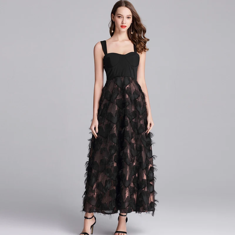 2018 Summer femme black Pentagram jacquard Spaghetti Strap dress vestidos women Strapless Tassel party sexy long | Женская одежда