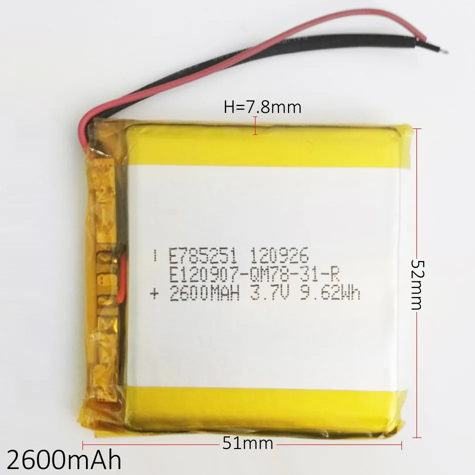785251 3 7 V 2600mAh литиевая полимерная аккумуляторная батарея Lipo Аккумулятор для банка